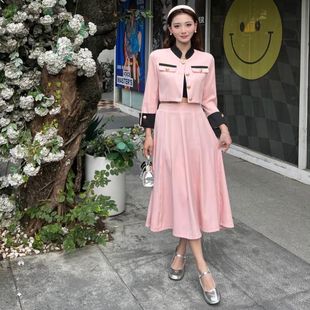 法式粉色小香风春秋季外套半身裙子名媛气质时尚两件套装女装