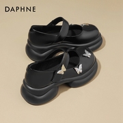 达芙妮Daphne ~真皮厚底乐福鞋女2023英伦风黑色小皮鞋jk单鞋