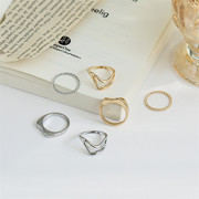 欧美范简约圆形戒指套装 ins气质唯美个性几何镂空指环女生手饰品