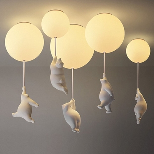 北欧简约创意设计师气球，卡通小熊吊灯儿童房，书房卧室过道温馨泡泡