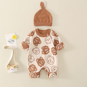 婴儿衣服毛衣春秋男女宝宝连体衣，可爱纯棉针织，爬服满月服长袖套装