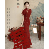 红色旗袍敬酒服新娘，中式订婚连衣裙出阁宴，礼服女2024平时可穿