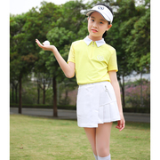 夏季zg6高尔夫服装女童套装黄色儿童，翻领t恤网球裙防走光短裙子