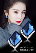 水晶耳环超闪耳钉s925纯银女韩国气质菱形耳扣简约防过敏耳饰品