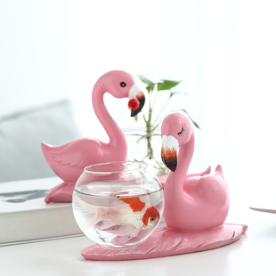 创意绿萝水培玻璃器皿透明花盆水养鲜花花器火烈鸟插花瓶桌面摆件
