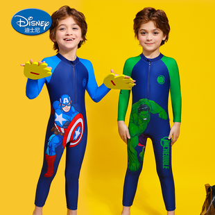 迪士尼儿童泳衣男长袖，长裤防晒蜘蛛侠小孩泳装连体，速干保暖中大童