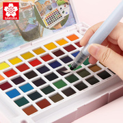 樱花固体水彩颜料24色套装水粉美术套装初学者学生用手绘画笔水彩画工具随身便携72色临摹工具