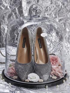 网红藏婚鞋盒子接亲套圈婚礼鞋盒水晶鞋盒全透明亚克力盒圆形蛋糕