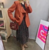 ！韩国东大门2023春季女装波浪边橘色短外套西装外套