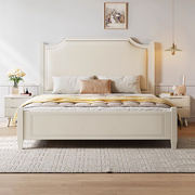 美式实木床轻奢1.8米双人床现代简约2米大床白色，主卧软靠高箱床