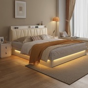 板式床现代简约轻奢1.5米小户型，高箱储物双人床，主卧落地榻榻米床