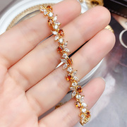 天然黄水晶手链女925纯银，镶嵌ins风格小众，设计黄宝石手链气质礼物