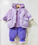 2023婴童小童女童三件套冬季加厚棉服棉袄时尚韩版外出服