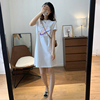 白色长裙连衣短裙慵懒风夏季设计感显瘦中长款纯棉短袖T恤女