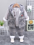 男宝宝冬装套装1一3岁儿童帅气加绒衣服男童，洋气9-12个月三件套潮