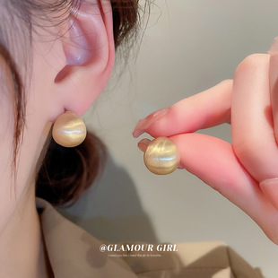 925银针几何圆形金属拉丝耳环韩国小众设计ins风耳钉个性潮耳饰
