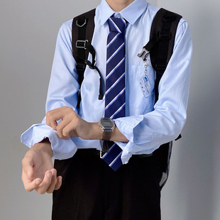 木村叔dk日系制服蓝色衬衫男士，学生正版基础款长袖jk内搭短袖衬衣
