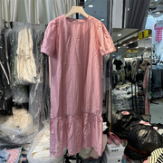 欧洲站2023法式粉色气质连衣裙，夏季休闲宽松直筒，大码长裙子潮