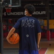 LUSHISI深蓝色涂鸦美式篮球t恤速干短袖街头运动潮牌投篮服圆领