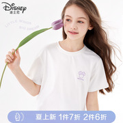 迪士尼女童短袖t恤24上衣大童夏季薄款童装白色女孩洋气夏装