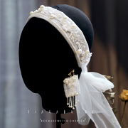 日韩珍珠气质发带新娘婚礼，唯美礼服可搭头饰发箍耳环套装婚纱饰品