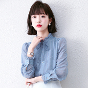 长袖衬衫女春秋韩版洋气设计感小众甜美气质泡泡袖雪纺上衣女