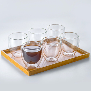 双层隔热玻璃杯套装，透明加厚防烫咖啡泡茶杯，家用客厅简约喝水杯子