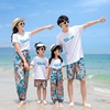 海边度假亲子装一家四口短袖T恤套装夏季母子母女三亚旅游沙滩装