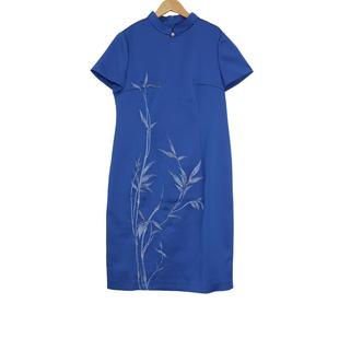 六L品牌女装高端时尚气质百搭宝蓝色连衣裙A1-16096