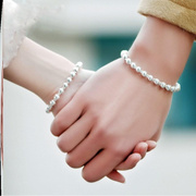 韩版时尚银光面圆珠佛珠气质手链男女款转运珠手镯简约情侣礼物