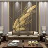 现代简约电视背景墙壁纸抽象线条，金色羽毛影视，墙壁画卧室客厅墙布