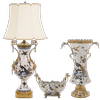 欧式美式家居饰品摆件陶瓷配铜装饰坐盘别墅软装壁炉饰品描金台灯