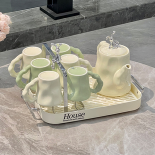 奶油风陶瓷水杯家用套装，茶杯茶具茶壶轻奢客厅，冷水壶结婚乔迁