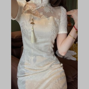 新中式改良白色旗袍小洋装名媛，气质高端连衣裙子，年轻款少女民国风