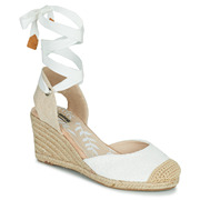 mmtng法式女鞋坡高跟包头绑带，凉鞋复古风，白色夏季麻绳渔夫鞋