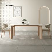 复古实木餐桌长方形现代简约家用侘寂风创意哑光纯白色岩板餐桌