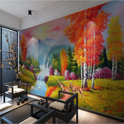 欧式田园乡村唯美风景墙纸壁画麋鹿油画客厅电视沙发背景墙壁纸3d