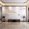 新中式水墨山水画电视背景墙，壁纸自粘花鸟客厅，沙发影视墙贴画墙布