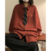 高级感酒红色衬衫男冬季潮日系cityboy衬衣，复古美式oversize外套