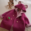 草莓熊双面(熊双面)羊毛，大衣秋冬儿童可爱卡通连帽毛呢女童中长款宝宝外套