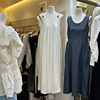 十三行女装2024夏款法式u领系带白色吊带长裙，设计感无袖连衣裙女