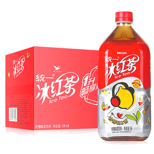 统一冰红茶1000ml*8瓶整箱，柠檬味瓶装茶饮料青春无极限1l大瓶