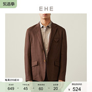 EHE男装 春夏棕色原创设计高级轻商务亚麻西服男外套