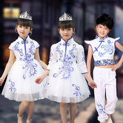 儿童青花瓷公主蓬蓬裙演出服男女童表演服中国风，幼儿园毕业照服装