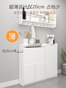 超薄折叠餐边柜一体现代简约靠墙窄柜小户型，厨房白色储物置物