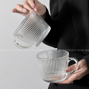 趣皿ins竖纹早餐玻璃杯家用喝水牛奶，杯子泡茶杯水杯豆浆杯水晶杯