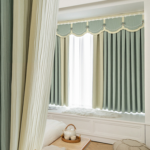 简约现代轻奢挂钩式窗帘女孩房间卧室客厅阳台飘窗短帘遮光橄榄绿