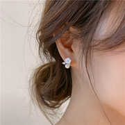 韩国东大门925银针珍珠水晶花朵耳钉网红时尚超仙气质百搭耳环潮