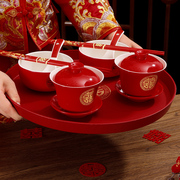 结婚敬茶杯套装婚庆红色改口敬酒杯子喜碗筷茶具托盘婚礼用品大全