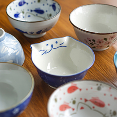 日式和风米饭碗家用圆形陶瓷小碗简约单个釉下彩高脚防烫碗小号饭